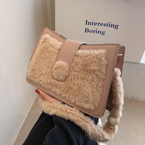 

evening bags winter women's handbags 2021 trend simple fashion shoulder bag female casual plush small cotton flap messenger