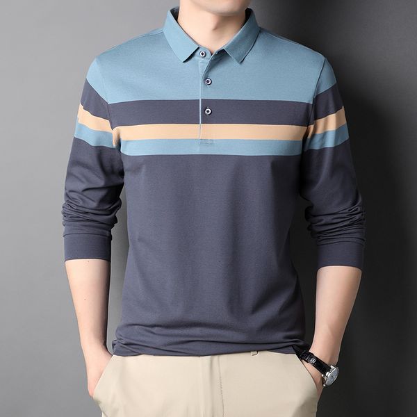 

spring and autumn pullover thin men's cotton long sleeve bottoming stripe lapel polo trend t-shirt, White;black