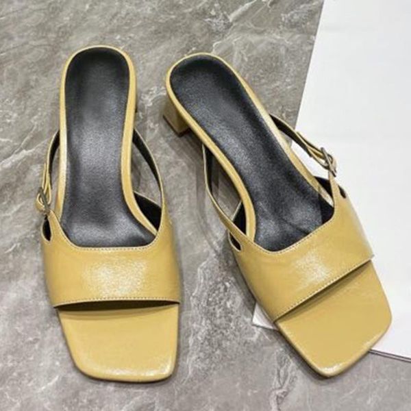 

sandals solid casual square toe summer brand design cat heels leather women shoes fashion slip-on female with buckle, Black