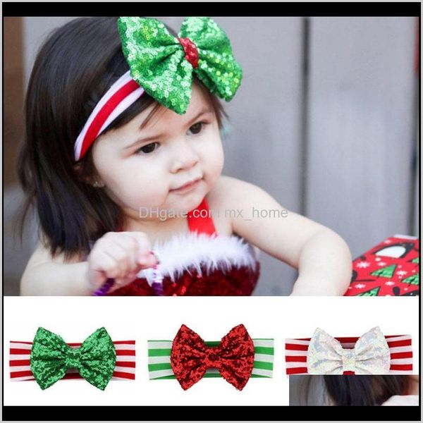 Cabelo Bebê Crianças Maternidade Drop entrega 2021 Girls Xmas Big Tie Headbands Head Elastic Phood Lantejoul Bow Stripe Baby ToDdler Pography Accessori