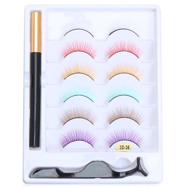 

pairs mix color self adhesive false eyelashes with liquid eyeliner kit no glue magnetic needed waterproof long-lasting lashes