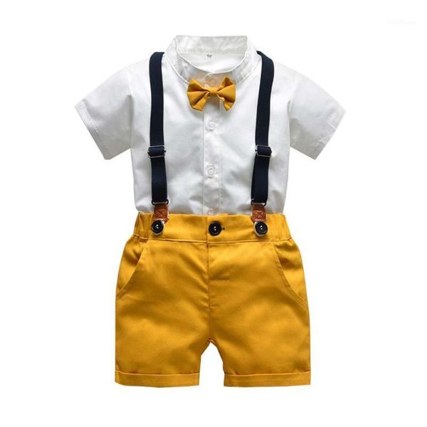 

clothing sets summer baby boys clothes infant gentleman bow tie t-shirt +solid shorts outfits casual1, White