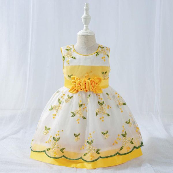 

girl's dresses born baby girls white flower infant baptism clothes wedding costume toddler kids 1st birthday dress for girl 0-24m, Red;yellow
