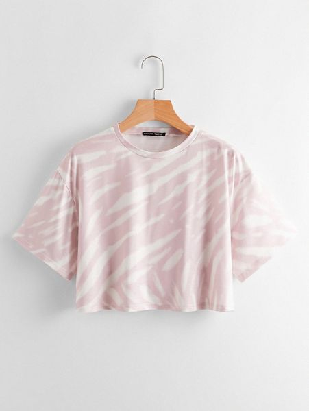 

drop shoulder tie dye crop tee 68ce#, White