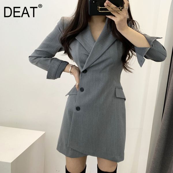 

notched collar full sleeves slim high waist mini length office lady suit dress women female vestido wp87302xl 210421, Black;gray