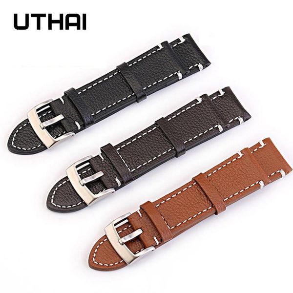 

watch bands uthai z15 watchbands 18-24mm 100% calf leather strap double-sided layer soft and comfortable high-end, Black;brown