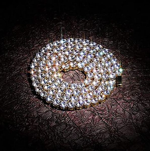 Diamond Choker Tennis Ожерелье 1 ряд 3-5 мм 14k Позолоченное покрытие Cubic Cubic Zironia Цепь с защелкой Hiphop Ювелирные Изделия Whosales