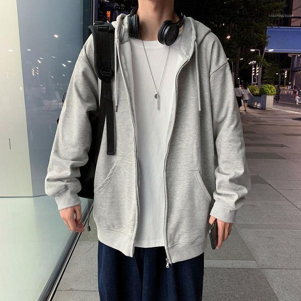 

autumn cardigan sweatshirt men's fashion solid color casual hooded hoodies men streetwear loose hip-hop zipper hoodie mens hoody & swea, Black