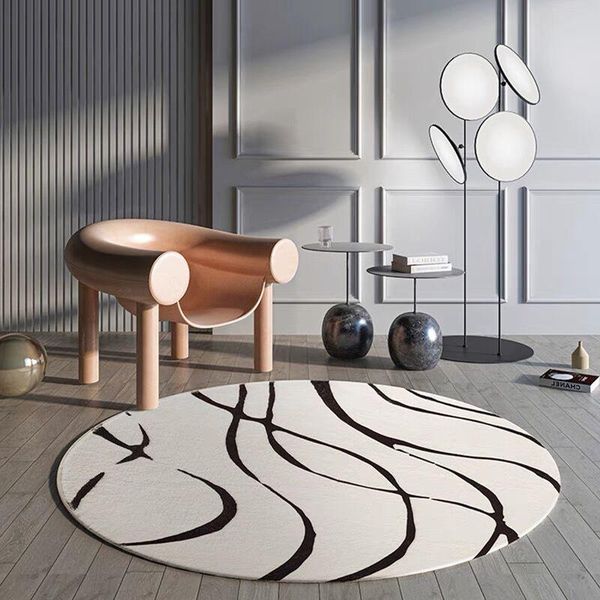 

carpets nordic style round carpet stripe pattern bedroom bedside rug living room sofa coffee table hanging basket rocking chair mat