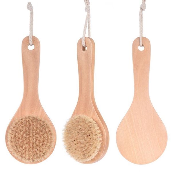 Commercio all'ingrosso 20x8 cm lungo manico in legno naturale setola spazzola per il corpo massaggiatore spazzole morbide bagno in legno doccia schiena spa scrubber A216114