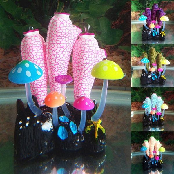 

fish tank luminous simulation mushroom silicone plants landscaping aquarium decor decorations
