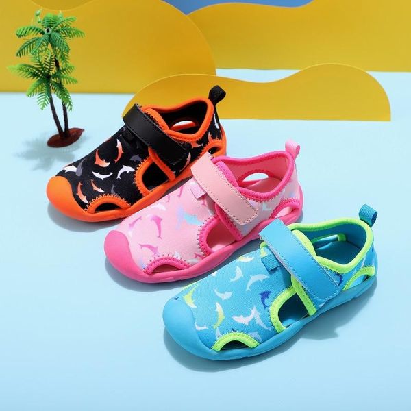 

children's sandals girls barefoot beach shoes boys sports summer cartoon, Black;red