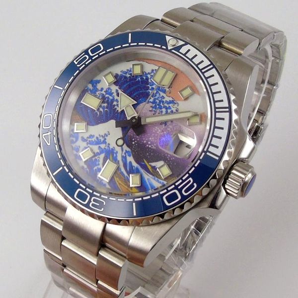 

wristwatches 40mm sterile dial sapphire glass date ceramic bezel steel bracelet nh35 miyota 8215 movement men's watch, Slivery;brown