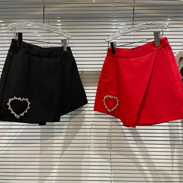 

women's shorts 2021 autumn style love diamond fake two-piece skirt women short feminino, White;black