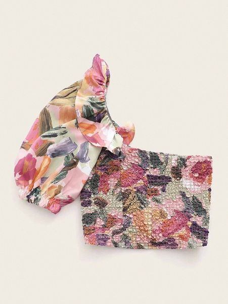 

brushstroke print one shoulder crop 07hv#, White