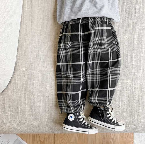 

trousers 2021 girls boys plaid long pants cotton autumn cool kids, Blue