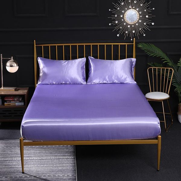 

bedding sets emulation silk set solid color smooth fitted bed sheet with elastic band  pillow cases home textiles