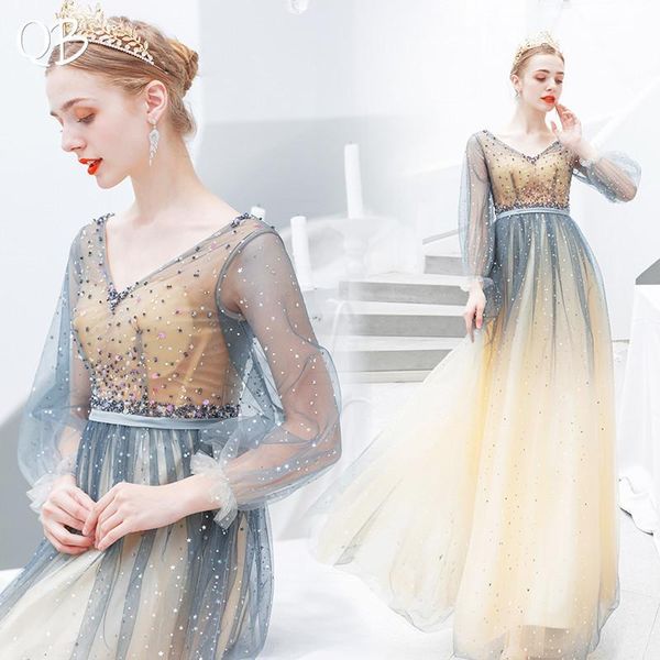 

party dresses elegant a-line v-neck tulle beads crystal sequins evening 2021 fashion long formal gowns xh431, White;black