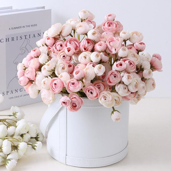 

artificial mini lotus bunch silk flower small tea rose wedding home decoration fake bridal hand bouquet fall decor decorative flowers & wrea
