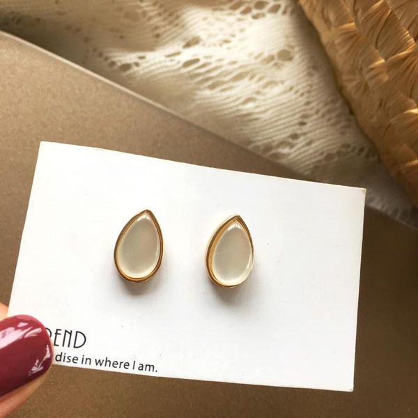 

needle teardrop earrings delicate jewelry metal alloy golden plating cream opal stud for women girl gifts, Golden;silver