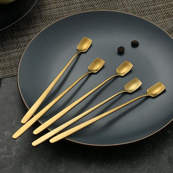 

spoons 5pcs/lot long handle coffee tea spoon ice cream teaspoons stainless steel stirring set kitchen accessories flatware
