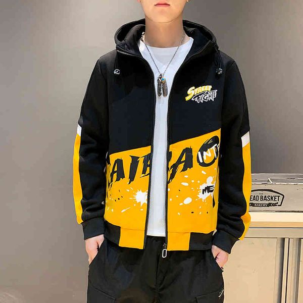 

2021 autumn winter leisure youth hooded zipper side seam pocket black double-sided men's et