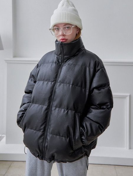 

coldbreak solid pu leather winter coat a5jq#, Black