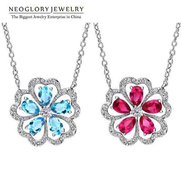 

pendant necklaces neoglory 2 colors zircon flower & pendants for women jewelry charm 2021 js3 flo-r sqc, Silver