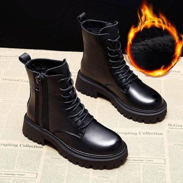 

boots thick-soled martn female british style 2021 wild winter short women shoes cotton plus velvet, Black