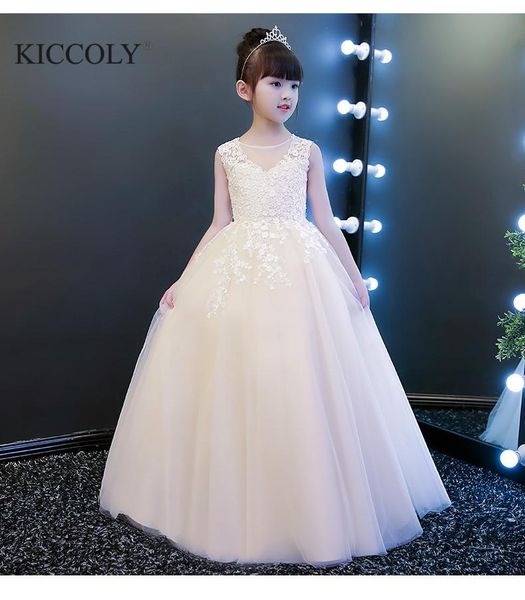 

girl's dresses champagne girl dress flower party pageant appliques lace long princess wedding girls first communion gown, Red;yellow