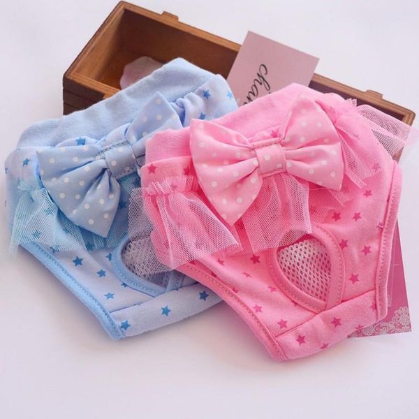 

2pcs/pack bow-knot physiological pants for dogs cute dot print diaper sanitary washable female dog shorts panties pet underwear apparel