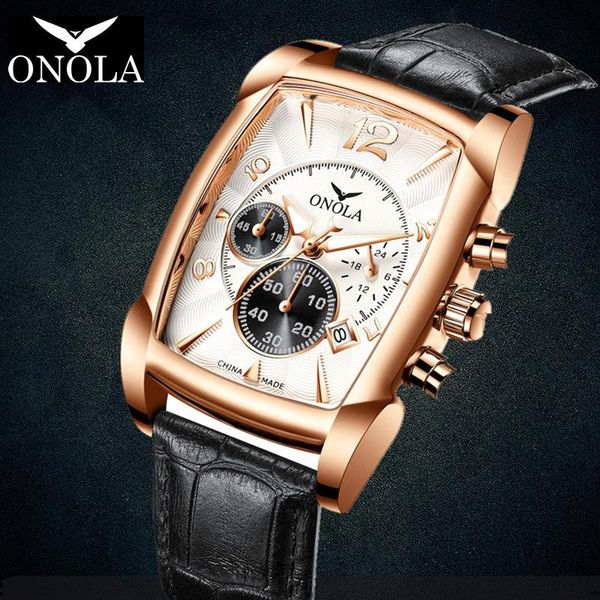 

watch men onola 2021 casual dress stainless steel quartz watches luxury brand leather wrist relogio masculino wristwatches, Slivery;brown