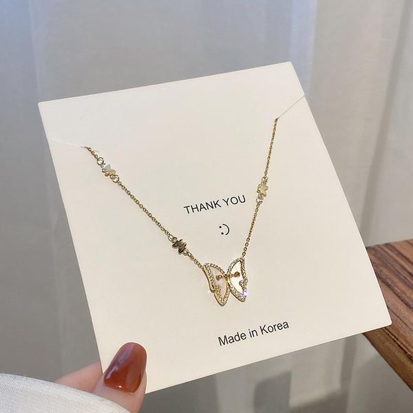 

chokers inssiny korean fashion jewelry titanium steel crystal butterfly pendant necklace elegant female clavicle, Golden;silver