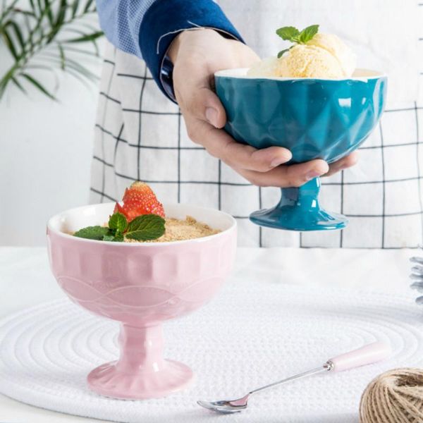 

bowls 300ml simple diamond shaped high foot ceramic ice cream cup yogurt salad bowl modern luxury solid color large dessert snack