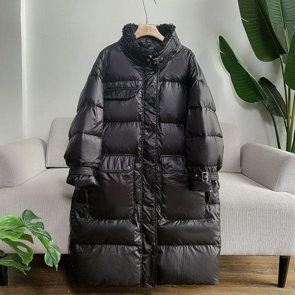 

down 90% white duck women winter jacket thick long down coat loose stand collar warm parkas female clothes, Black