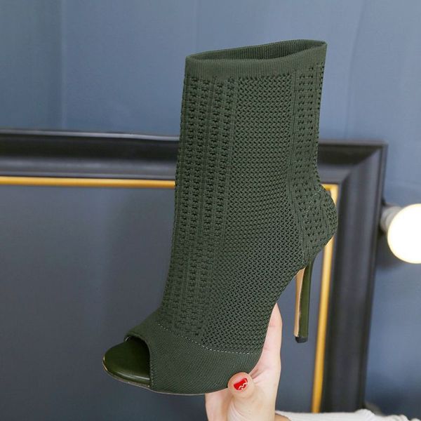 

heels boots women's cool autumn open toe knitted hollow stilettos 40, Black
