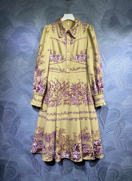 

d021 new autumn lapel print long sleeve dress, Black;gray