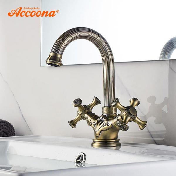 

bathroom sink faucets accoona antique brass basin faucet deck mounted with single handle one and cold water carved a94108c