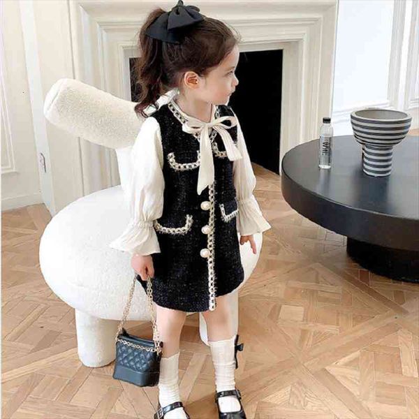 

girls princess patchwork dress fashion party costumes kids bowtie casual outfits baby lovely suits for 2 7y gd20, White