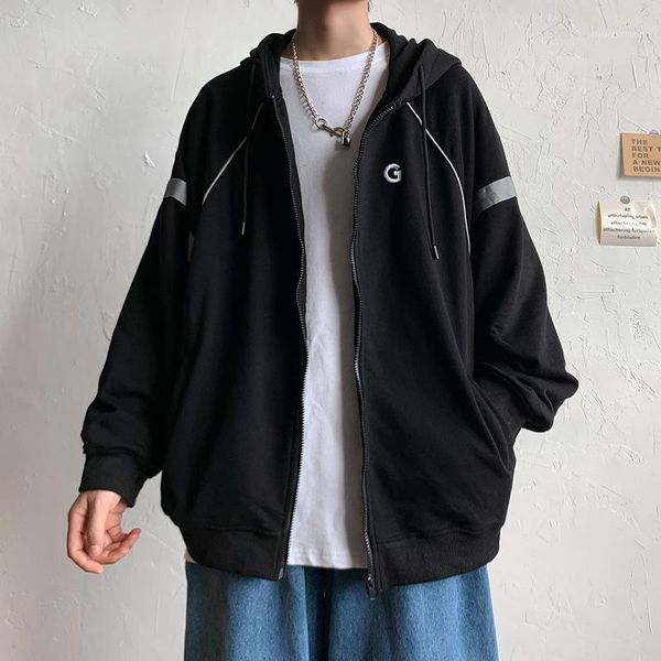 

men's hoodies & sweatshirts black zip up hoodie streetwear for men women sweatshirt shirt y2k clothes clothing korean fashion punk coat