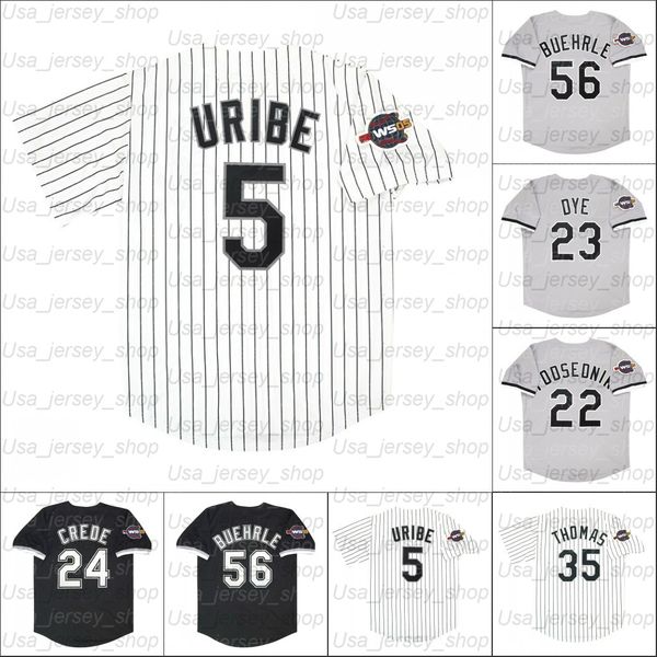 

retro baseball 2005 home jersey 5 juan uribe 14 paul konerko 24 joe crede 35 frank thomas 56 buehrle, Blue;black