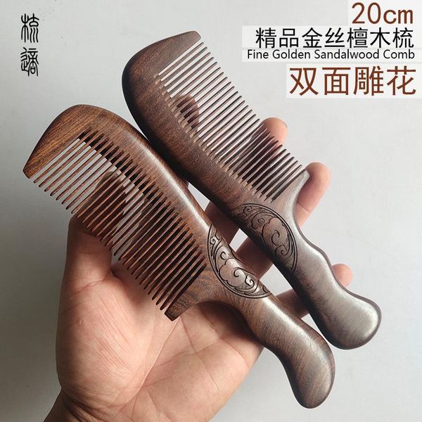 

shower caps 100% natural black sandalwood hair combs with carvings - anti-static scent detangler wooden comb