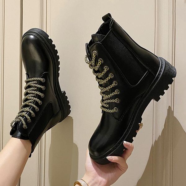 

boots women's british fan thick-soled 2021 spring and autumn single short, Black