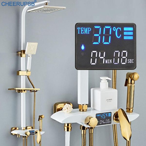

bathroom rainfall digital faucet wall mount lcd display tap constant temperature shower system bathtub smart thermostatic sets