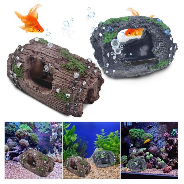 

decorations fish tank resin decorative ornaments artificial barrel cave landscaping accessories aquarium background decoration