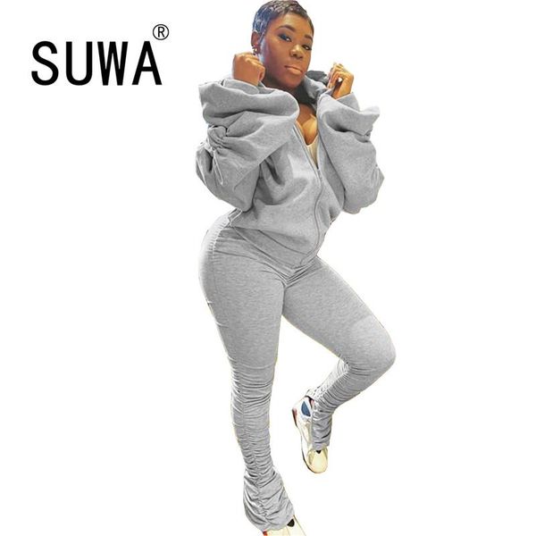 

women's tracksuits deep v neck long sleeve simple pure color crop and tight pants 2 pieces set high street club party, Gray