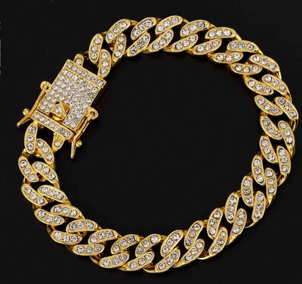 

hip hop bling iced out bracelet paved rhinestone 11mm width cz miami cuban link bracelets men rapper jewelry gifts, Red;brown