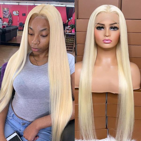 

lace wigs 613 honey blonde wig brazilian straight front human hair 13x4 frontal for women preplucked hairline 40" long, Black;brown