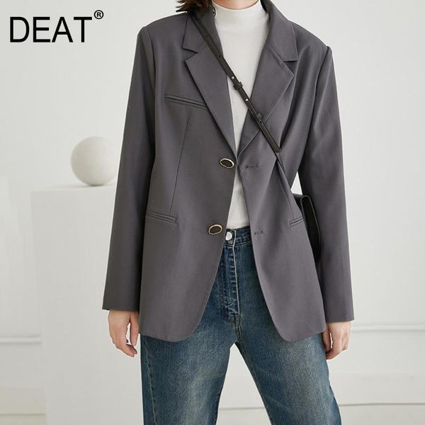 

[deat] 2021 spring fashion tide coat long sleeve solid color single-breasted turn-down collar loose women blazer 13q169 women's suits &, White;black