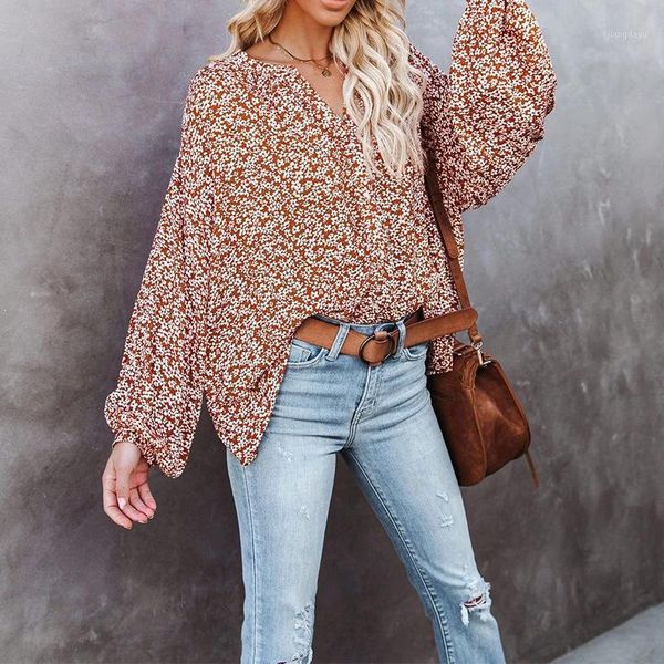 

women's blouses & shirts ladies long sleeve summer floral shirt casual loose v-neck female single-breasted mid-length party woman femme, White